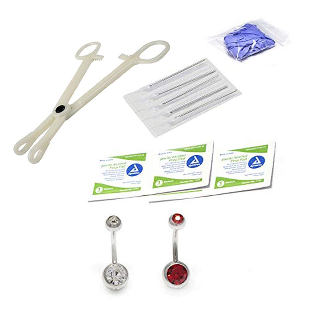 BodyJewelryOnline 14PCS Belly Button Piercing Kit, 14G Belly Button Rings CZ Belly Rings 316L Surgical Steel Piercing Needles and Piercing Clamp Belly Kit for Women Belly Navel Piercing
