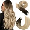 Moresoo Tape in Hair Extensions Human Hair Balayage Darkest Brown to Blonde Highlighted Real Hair Extensions Brown Rooted Tape in Extensions Ombre Human Hair Extensions 18 Inch #2/27/613 20pcs 50g view 1