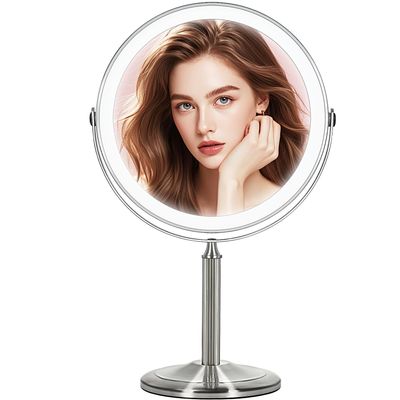 VESAUR 15X Magnifying Mirror with Light, 9.5 Large 5000mAh Rechargeable Double Sided HD Lighted Makeup Mirror with 3 Touch Dimmable Light, 360 Swivel Detachable for Travel Vanity Mirror Nickel, Gifts