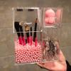 AIYoo Makeup Organizers Acrylic Brush Holder Earring Necklace Jewellery Holder Cosmetic Storage Box With Pink pearls Dustproof Storage Bucket view 1