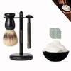 Deluxe Mens Wet shaving Kit, All Black Set, Lengthen Version Double Edge Safety Razor, Large Stand, Shaving Brush, Ceramic Shaving Bowl and 10 Extra Blades view 1