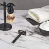 Deluxe Mens Wet shaving Kit, All Black Set, Lengthen Version Double Edge Safety Razor, Large Stand, Shaving Brush, Ceramic Shaving Bowl and 10 Extra Blades view 2