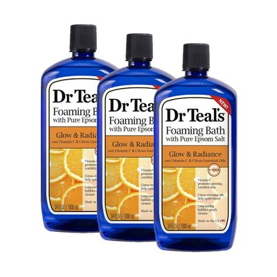 Dr. Teal's Vitamin C & Citrus Pure Epsom Salt Foaming Bath Gift Set (3 Pack, 34 oz ea.) - Glow & Radiance Essential Oils Uplifts Your Mood & Promotes Youthful Looking Skin - Long Lasting Bubbles