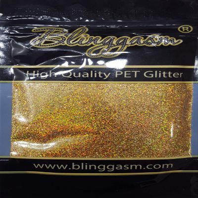 Blinggasm Premium Solvent Resistant Polyester Glitter 3.5 oz by Weight .008 or .015 Use for Tumblers Decoration Crafts Nails Cosmetics Body Paint (Holographic #2LB200 Gold, .008 (1/128") 3.5 oz)