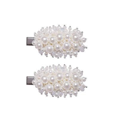 2pcs Women Fashion Imitation Pearl Crystal Alloy Barrettes Hairpin Hair Clips Sweet Alloy Edge Clip Side Clamp Hair Accessories for Wedding Bride (Silver)