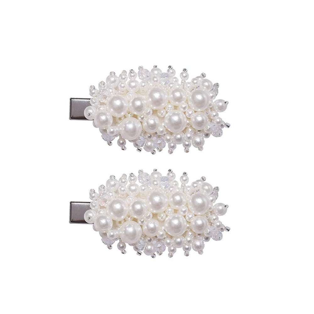 2pcs Women Fashion Imitation Pearl Crystal Alloy Barrettes Hairpin Hair Clips Sweet Alloy Edge Clip Side Clamp Hair Accessories for Wedding Bride (Silver)