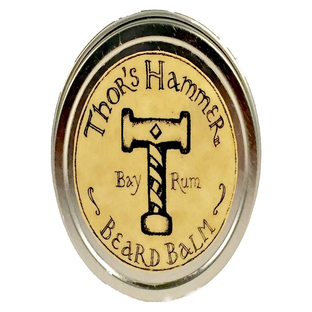 Freyja's Magic All Natural Beard Balm, Thor's Hammer Bay Rum Beard Balm, Viking Beard Balm, Handmade 2oz.