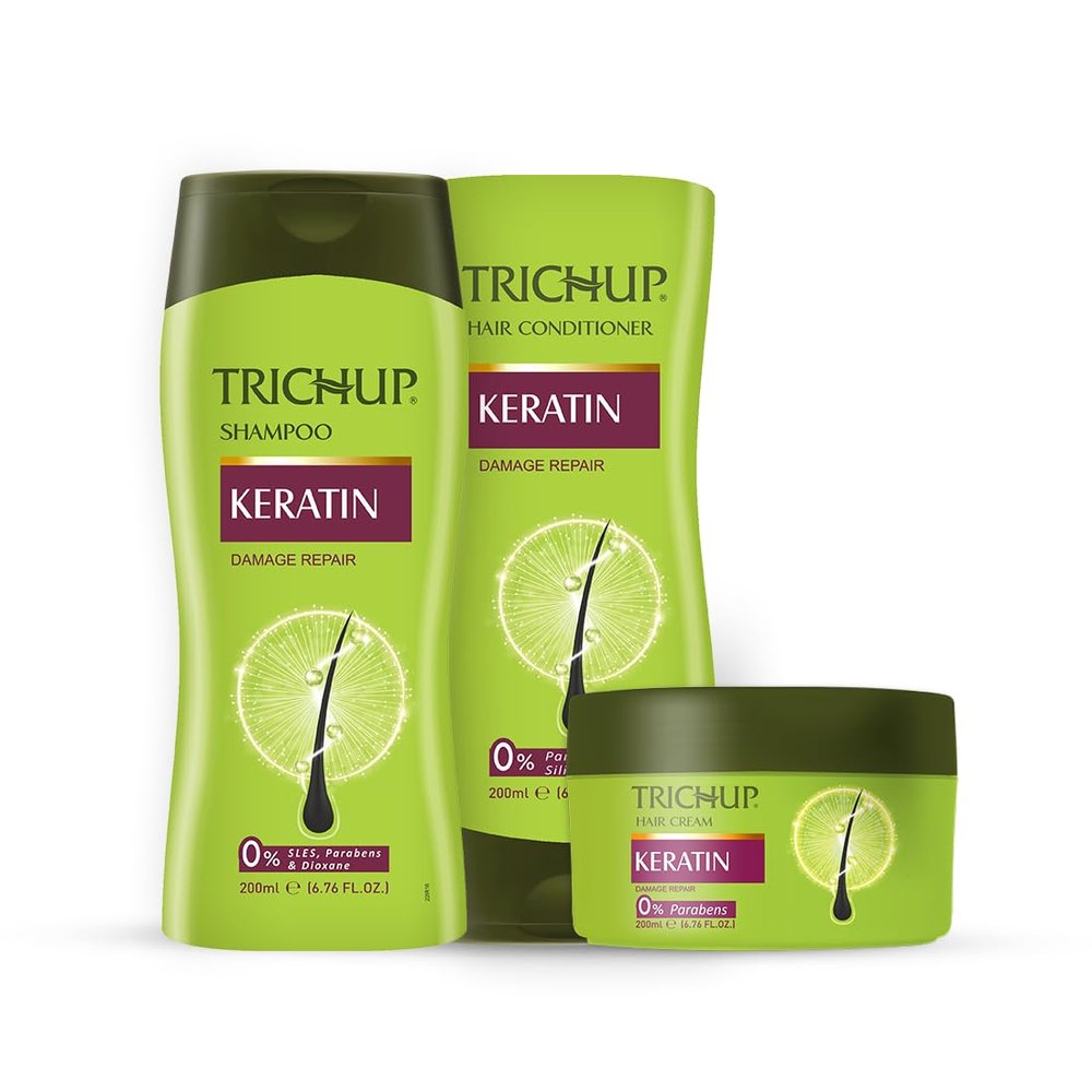 Trichup Keratin Kit | Shampoo, Conditioner & Hair Cream | 7.05 fl oz each | For Hair Care