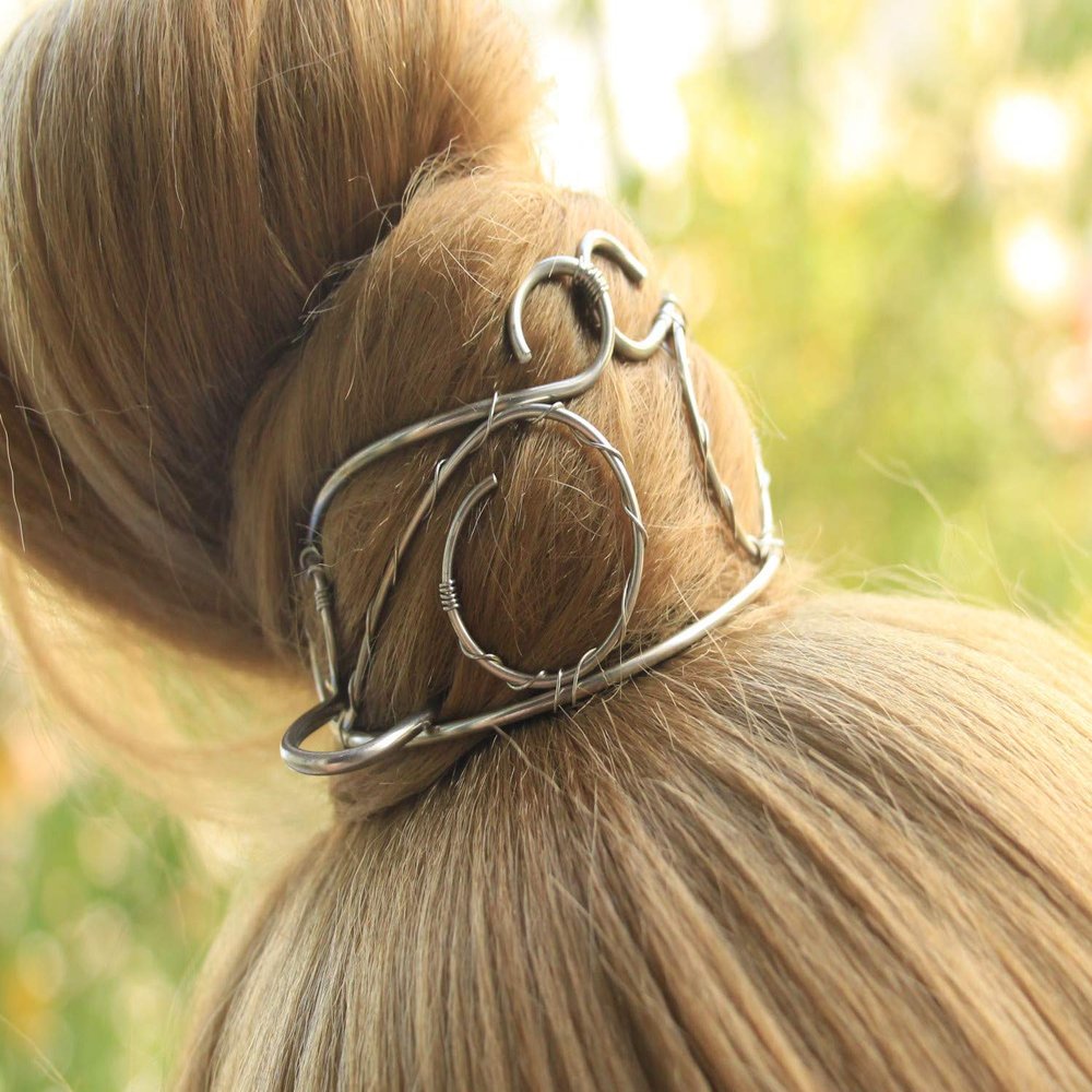 Silver Hair Bun Holder Hair fork Bun Cover Bun Maker Unique Bun Pin Bun Ring Hair band Arm Bracelet Hair Accessories for Women Gift