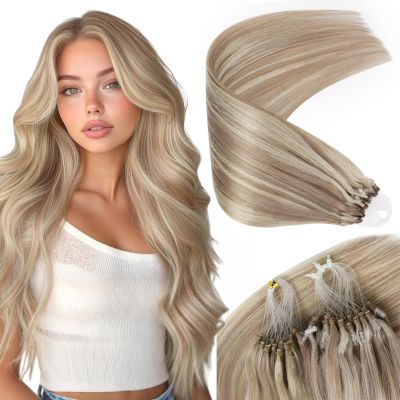 Sunny Hair Microbead Hair Extensions 18inch Micro Link Hair Extensions Human Hair Ash Blonde Highlight Bleach Blonde Micro Ring Hair Add Volume for Women 55g