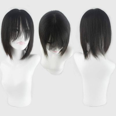 14" Human Hair Forehead Topper Hairpieces for Female Hair Loss, Clip on Top Hair Filler for Thinning and Balding Hair, with Bangs, Natural Black
