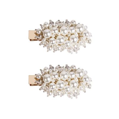 2pcs Women Fashion Imitation Pearl Crystal Alloy Barrettes Hairpin Hair Clips Sweet Alloy Edge Clip Side Clamp Hair Accessories for Wedding Bride (Gold)