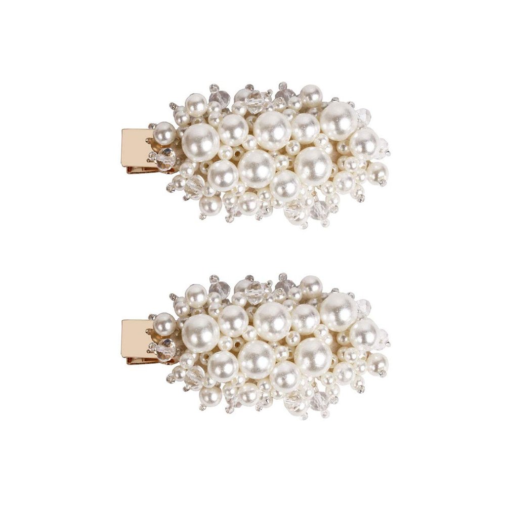 2pcs Women Fashion Imitation Pearl Crystal Alloy Barrettes Hairpin Hair Clips Sweet Alloy Edge Clip Side Clamp Hair Accessories for Wedding Bride (Gold)