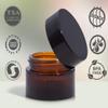 0.50 oz / 15 ml Amber Glass Heavy Base Thick Wall Professional Balm Jars with Smooth Black Lid (6 pack) + Spatulas view 2
