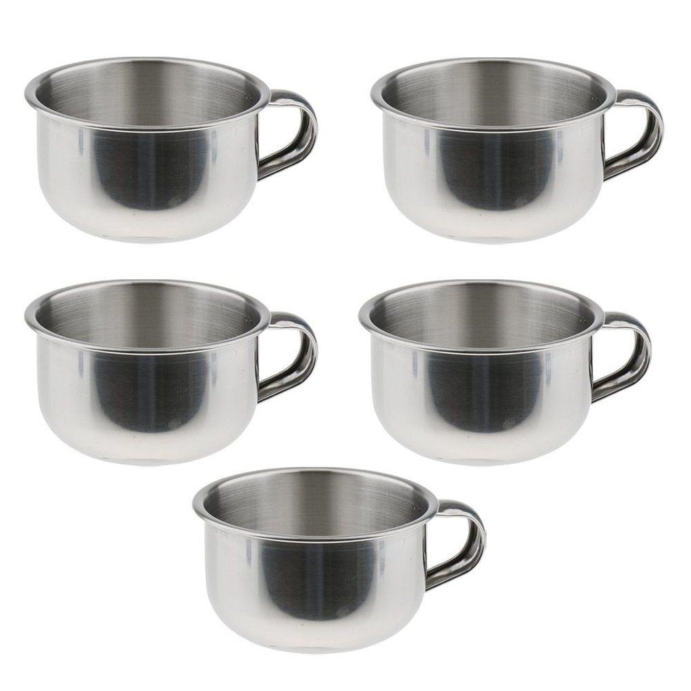 Baosity 5 Pc Durable Stainless Steel Mens Barber Shaving Mug Bowl Soap Cup for Brush