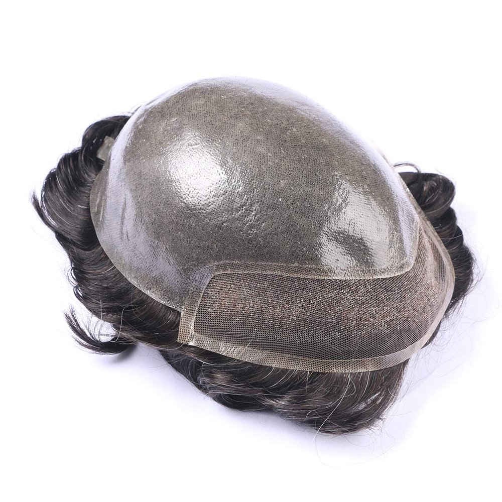 "Ominilace Base" Custom Customized Men Human Hair System Replacement Toupee Hairpiece Installation Wig Prosthesis for Hair Loss Alopecia(#1B50 Natural Black Brown Color with 50% White Grey Gray Hair)