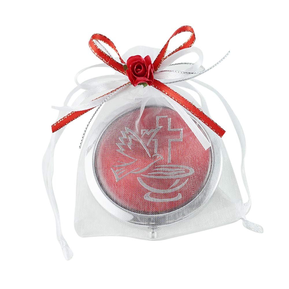 12 PCS Red Compact Mirror with Dove Design - Confirmation Favors/Religious Event/Purse Makeup Mirrors in Decorated Gift Bags (red-2)