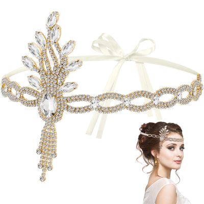 1920s Flapper Accessories Leaf Rhinestones Flapper Headpiece Great Accessories for Women Tassel Bride Wedding Head Bands Crystal Headband for Women Girls