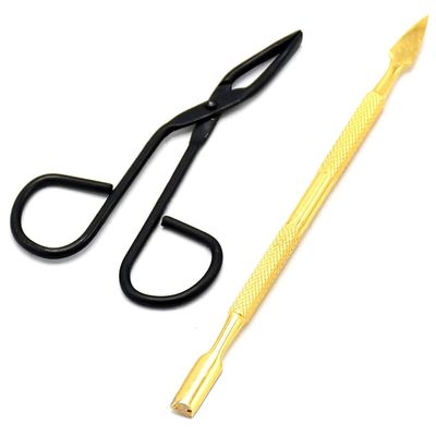 LAJA Imports Lot Of 2 Pcs Gold Cuticle Pusher & Eyebrow Tweezers Scissor Black Color Coated Makeup Tools