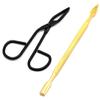 LAJA Imports Lot Of 2 Pcs Gold Cuticle Pusher & Eyebrow Tweezers Scissor Black Color Coated Makeup Tools view 1