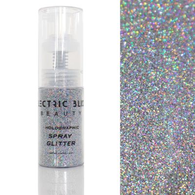 Electric Bliss Beauty Holographic Silver Glitter Spray - Shiny Body Glitter Spray, Hair Glitter Spray for Hair & Body Face Glitter, Eye Glitter, Rave Glitter Festival Accessories