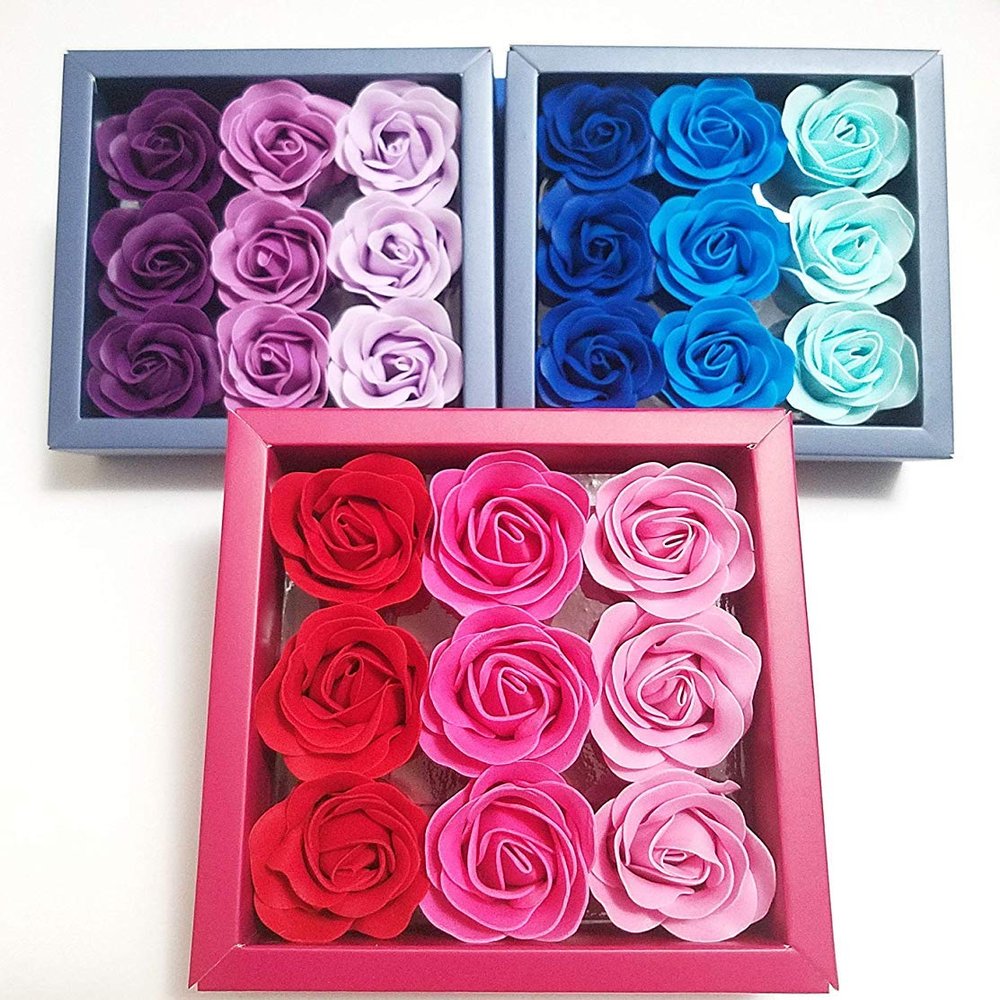 3 Boxes (27 Pcs Total) of Flora Scented Rose Flower Bath Soap, Plant Essential Oil Rose Soap in Gift Box, Gift for Anniversary/Birthday/Wedding/Valentines Day/Mothers Day