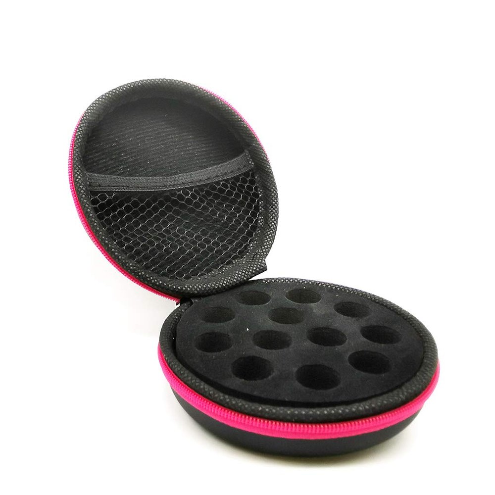 AFMNQZ Glass Bottle Bundle Essential Oils Case Hard Round Carrying Case Bag for 1ML 2ML Roller Bottles Oil Vial Bottles (12 Holes Rose Red)