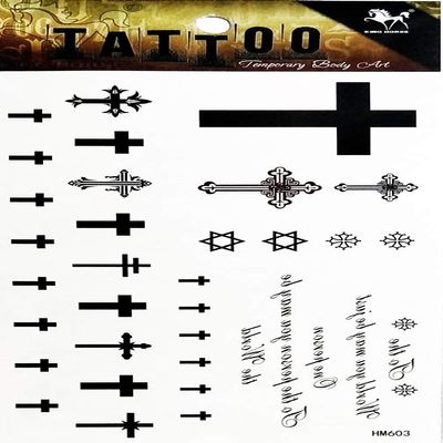 PP TATTOO 1 Sheet Religion Christian Cross Jesus Symbol Temporary Tattoo Stickers Waterproof Body Arm Tattoo Sticker for Men Women Make up Fake Tattoo Removable