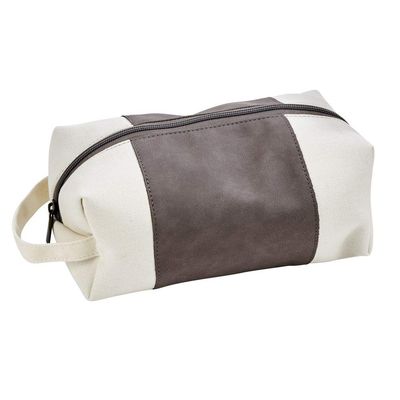 Creative Gifts International Gray Leatherette Travel Toiletry Bag, For Men And Women, Scratch Resistant Faux Leather And Canvas, Zipper Closure, 6" x 9.5"
