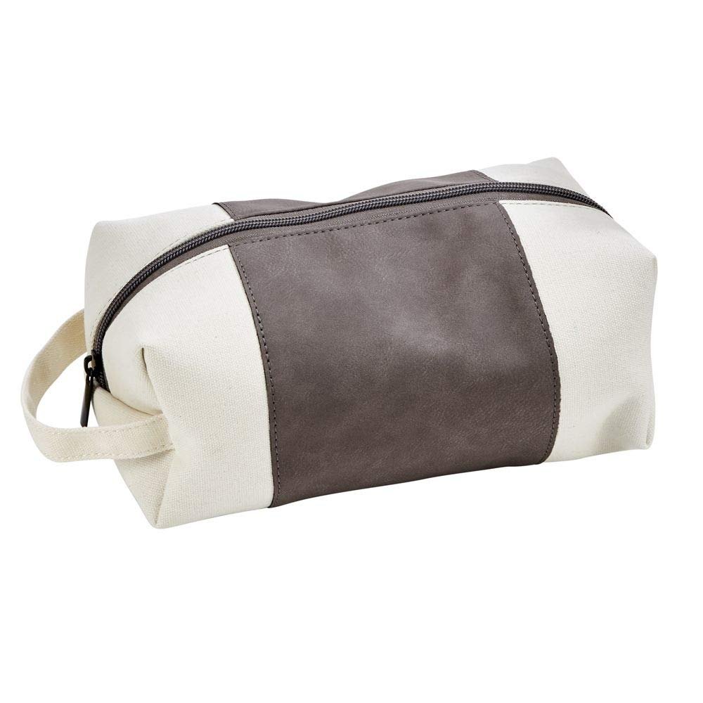 Creative Gifts International Gray Leatherette Travel Toiletry Bag, For Men And Women, Scratch Resistant Faux Leather And Canvas, Zipper Closure, 6" x 9.5"