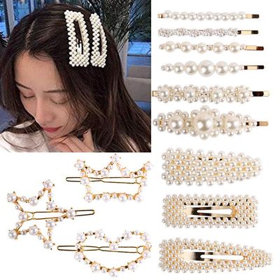 12PCS Elegant Hairpins Hair Accessory Artificial Pearl Gold Alloy Barrettes Hair Clip Bobby Pins - Women Lady Fashion Sweet Side Clip Hairpin for Wedding Bridal (C#)