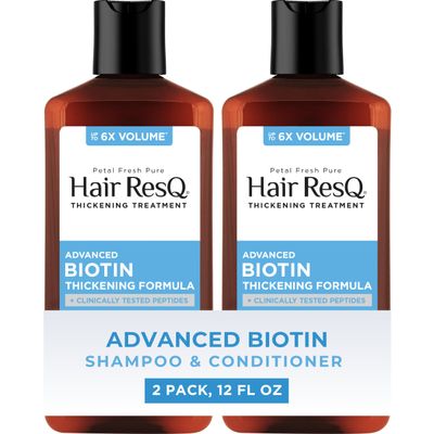 Petal Fresh Hair ResQ Advanced Biotin Shampoo & Conditioner For Noticeably Thinning Hair, Strengthens & Volumizes, Vegan & Cruelty-Free 2-Pack, 12 Fl Oz