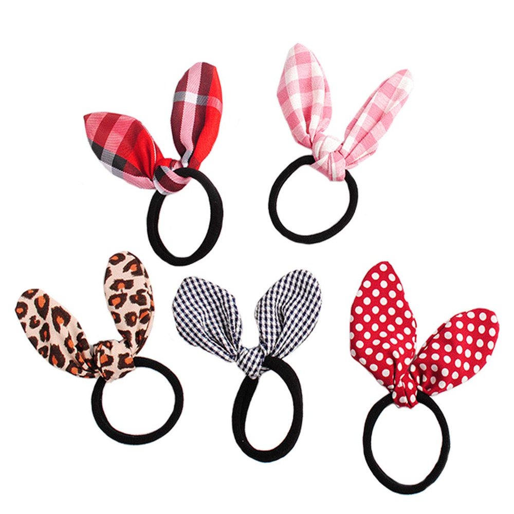 10Pcs Women No Damage Elastic Rubber Hair Ropes Hair Scrunchies with Rabbit Ears Hair Ties Seamless Hair Bands Ponytail Holder Hair Accessories (Random Color)