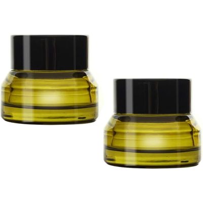 2PCS 15ml 0.5 OZ Empty Refillable Matt Green Frosted Glass Cosmetic Jar Containers With Inner Liner Luxury Cosmetic Sample Pot BB CC Cream DIY Beauty Tools Accessories Portable Make Up Travel Bottles