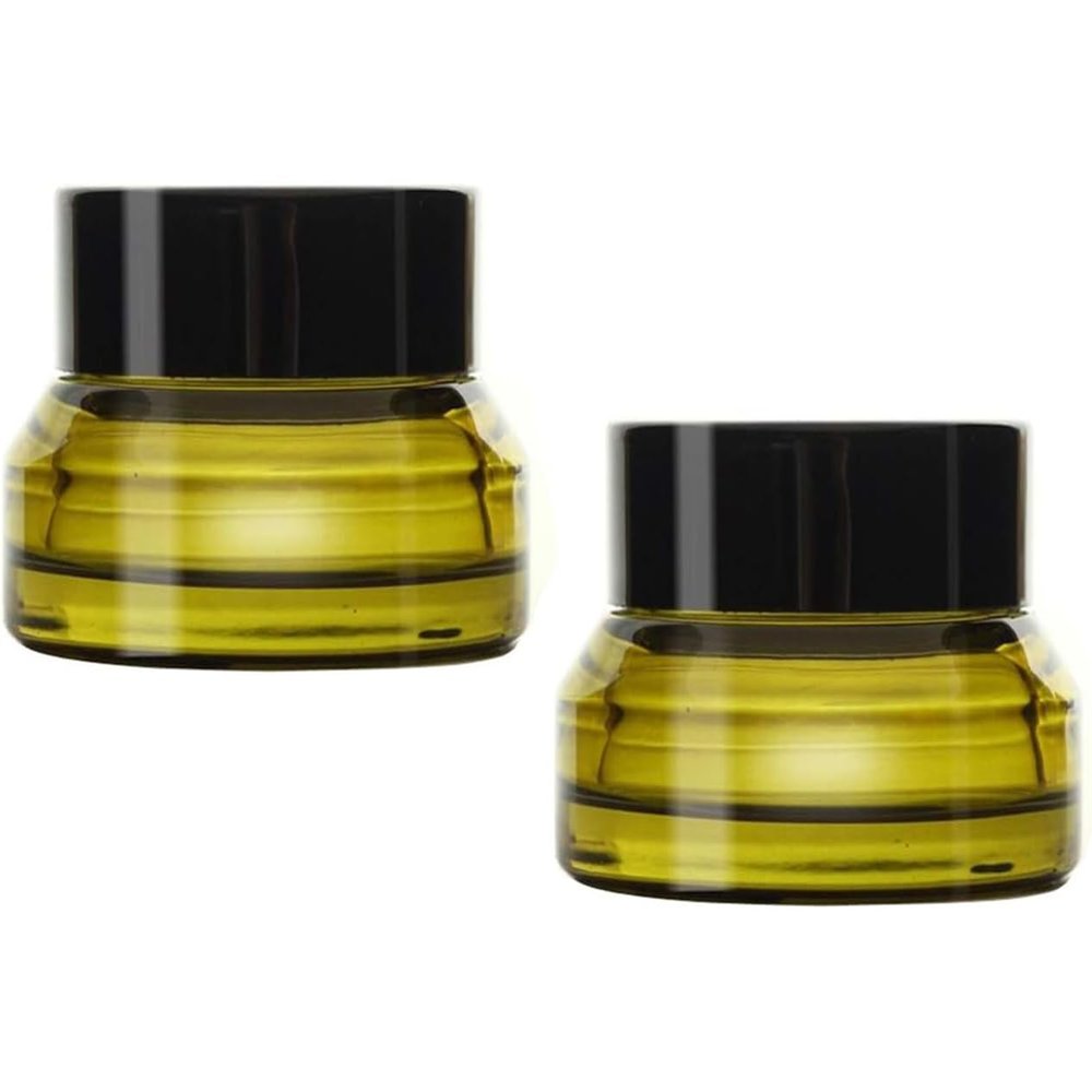 2PCS 15ml 0.5 OZ Empty Refillable Matt Green Frosted Glass Cosmetic Jar Containers With Inner Liner Luxury Cosmetic Sample Pot BB CC Cream DIY Beauty Tools Accessories Portable Make Up Travel Bottles