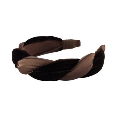 Anna Fashion Headband, Twist, Velvet Satin 1.5" Wide Brown