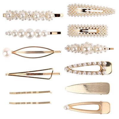 12PCS Elegant Hairpins Hair Accessory Artificial Pearl Gold Alloy Barrettes Hair Clip Bobby Pins - Women Lady Fashion Sweet Side Clip Hairpin for Wedding Bridal (A#)