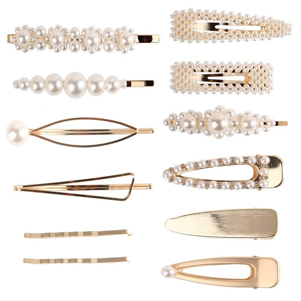 12PCS Elegant Hairpins Hair Accessory Artificial Pearl Gold Alloy Barrettes Hair Clip Bobby Pins - Women Lady Fashion Sweet Side Clip Hairpin for Wedding Bridal (A#)