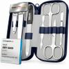 Manicure Set Solingen Made in Germany - 7 Piece Exclusive Finger & Toe Nail Clippers Kit for Women and Men in Real Leather Case, Color Blue view 1