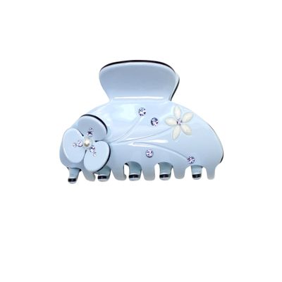 Faship Premium Rhinestone Crystal Light Blue Cellulose Acetate Floral Art Deco Hair Claw Clips