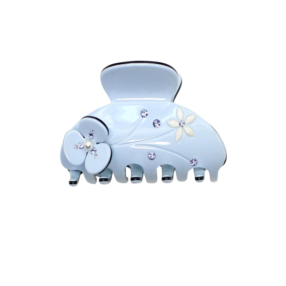 Faship Premium Rhinestone Crystal Light Blue Cellulose Acetate Floral Art Deco Hair Claw Clips