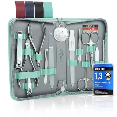 Manicure Set Women and Men 12-Piece Professional Grooming Kit with Premium Tools, Genuine Leather Case, and exclusive Glass Nail File for Hand & Foot Care, German Quality