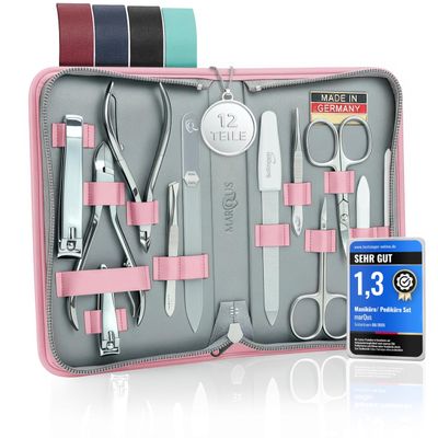 Manicure Set Women and Men  12-Piece Professional Grooming Kit with Premium Tools, Genuine Leather Case, and Exclusive Glass Nail File for Hand & Foot Care, German Quality