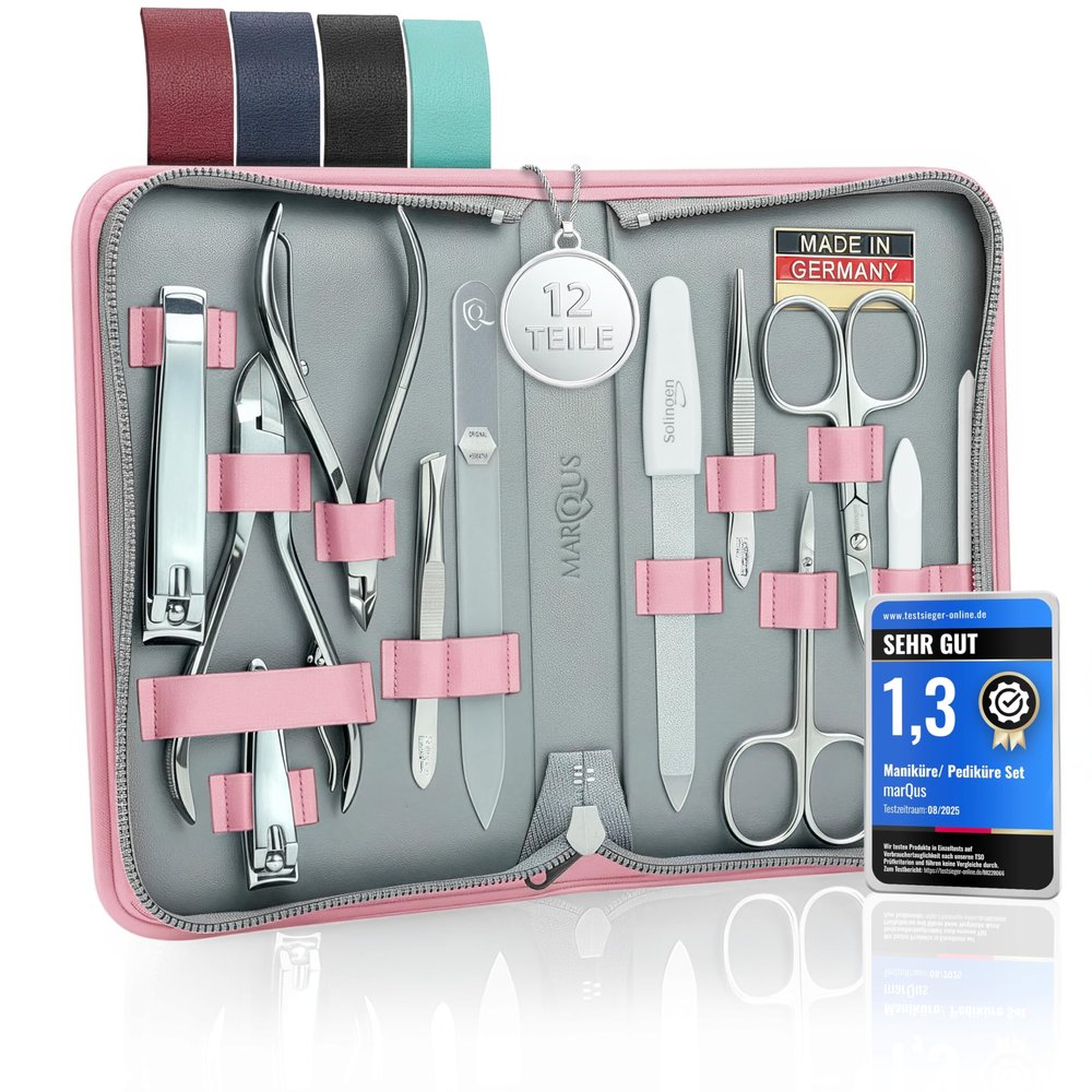 Manicure Set Women and Men  12-Piece Professional Grooming Kit with Premium Tools, Genuine Leather Case, and Exclusive Glass Nail File for Hand & Foot Care, German Quality