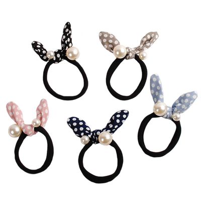 10Pcs Artificial Pearl No Damage Hair Scrunchies Hair Ropes Elastic Rubber Band with Bunny Ears Hair Bands Seamless Hair Ties Hair Accessories for Women Ponytail Holder (Random Color) (B#)