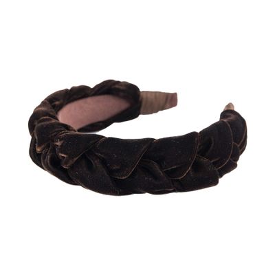 Anna Fashion Headband, Velvet, Braid 1.5" Wide Brown