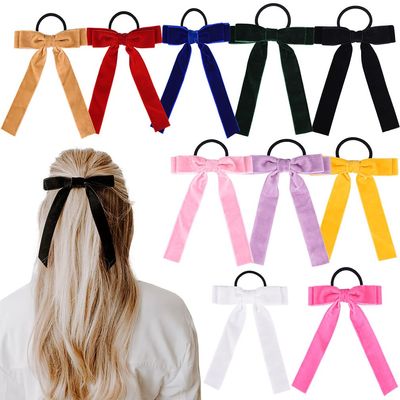 10Pcs Bow Hair Tie Velvet Elastics Hair Scrunchie Bobbles Hair Bands Scrunchy Hair Rope Long Hair Bow Ponytail Holder Accessories for Women Girls Small Ribbon