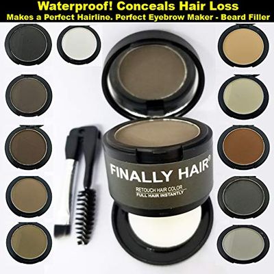 Finally Hair Dark Brown Hair Fibers & Concealer - Hairline Creator, Brow Enhancer, Beard Filler with Shadow Powder