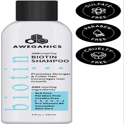 Aweganics Biotin Hair Growth Shampoo, AWE Inspiring Thickening Shampoo for Hair Loss and Thinning Hair - SLS-Free, Paraben-Free, Cruelty-Free, Moisturizing B5 Vitamins, Cucumber, Aloe Vera