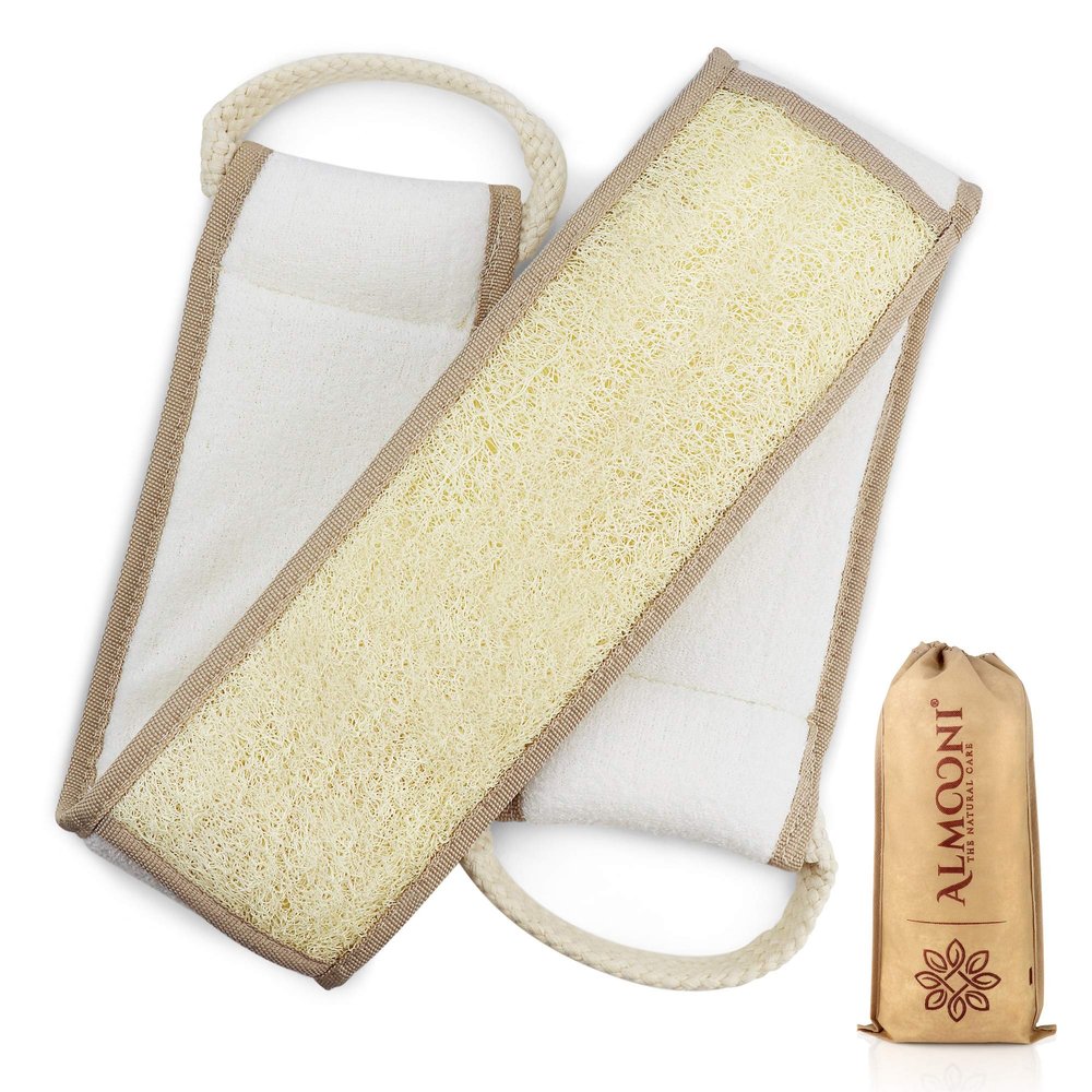 Almooni Natural Egyptian Loofah Back Scrubbers for Use in Shower, Exfoliating Natural Loofah Back Scrubber for Shower for Men and Women to Clean Your Back Deeply - 1 Count (1 Pack)